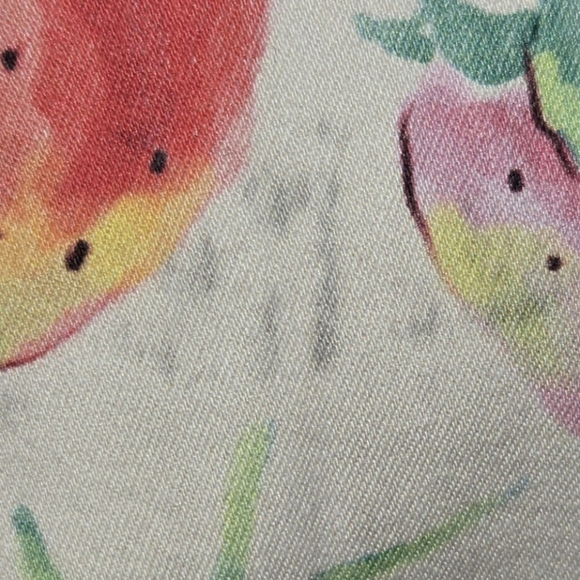 Machine Strawberry Print Flare Legged Stretchy 5 Pocket Zip Jeans Sz 9 - Picture 4 of 8